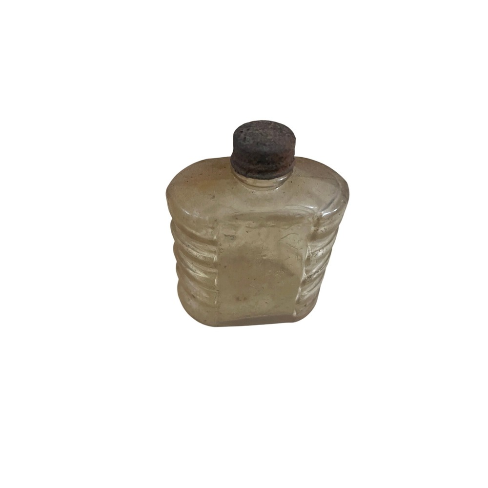 Vintage‎ Ribbed Clear Glass Medicine Bottle with Rusted Metal Cap Small Flask